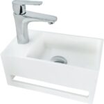 Lavoar Aloni 425SL 35,8×20,5×15,7 cm, marmură compozită, alb, baterie pe stânga - imagine 2