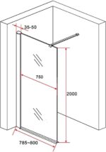 Paravan de duș Walk-In Aloni Eco 80×200 cm, sticlă tip oglindă 8 mm, profil cromat - imagine 4