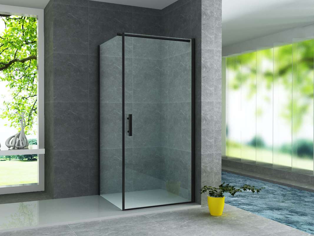 CR01B-8080.x800 Cabină de duș Aloni 90×90×190 cm, ușă pivotantă, sticlă securizată 6 mm, profil negru mat - imagine 1