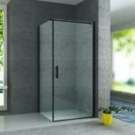 Cabină de duș Aloni 90×90×190 cm, ușă pivotantă, sticlă securizată 6 mm, profil negru mat