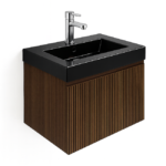 Mobilier de baie Aloni Ela 60 cm cu lavoar negru, finisaj nuc