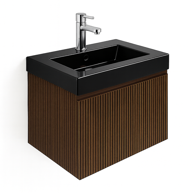 aloni-ela-badkamermeubel-60-cm-wenge-met-mat-zwart Mobilier de baie Aloni Ela 60 cm cu lavoar negru, finisaj nuc - imagine 1