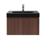 Mobilier de baie Aloni Ela 80 cm cu lavoar negru, finisaj nuc - imagine 3