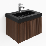 Mobilier de baie Aloni Ela 80 cm cu lavoar negru, finisaj nuc