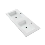 Lavoar dublu Aloni Premium Wonda Square Slim 120×52,5 cm, marmură compozită, alb mat