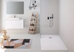 Cădiță de duș Zenon Smart SL Nieve 90×100 cm, marmură compozită albă, cu sifon și capac inox - imagine 3