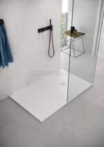 Cădiță de duș Zenon Smart SL Nieve 90×100 cm, marmură compozită albă, cu sifon și capac inox - imagine 2